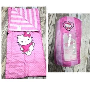 2006 Vintage Polka Dot Pink Striped Hello Kitty By Sanrio Sleeping Bag Y2K